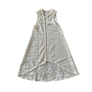 Girls Boho Lace Duster Vest Ivory High Low Layer Size M 10 12